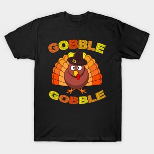 Cute Gobble Gobble Turkey Pilgrim Little Boys Thanksgiving T-Shirt